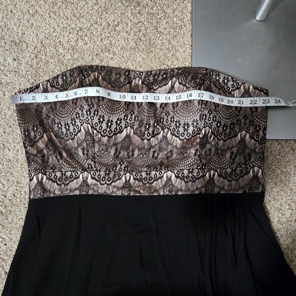 Sz L/20 City Chic "Maxi Eyelash Ebony" Black and Champagne Chiffon & Lace Gown - Picture 6 of 8